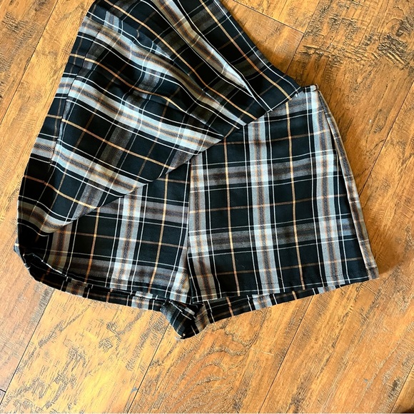 Wmns skort pleated plaid black/orange/grey zip up closure sz medium - Picture 4 of 9